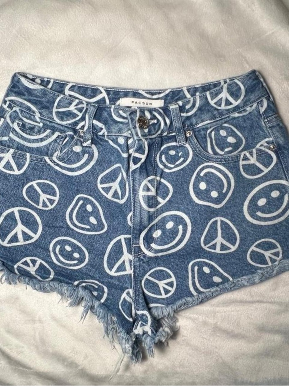 PacSun Light Blue Denim Shorts with White Print